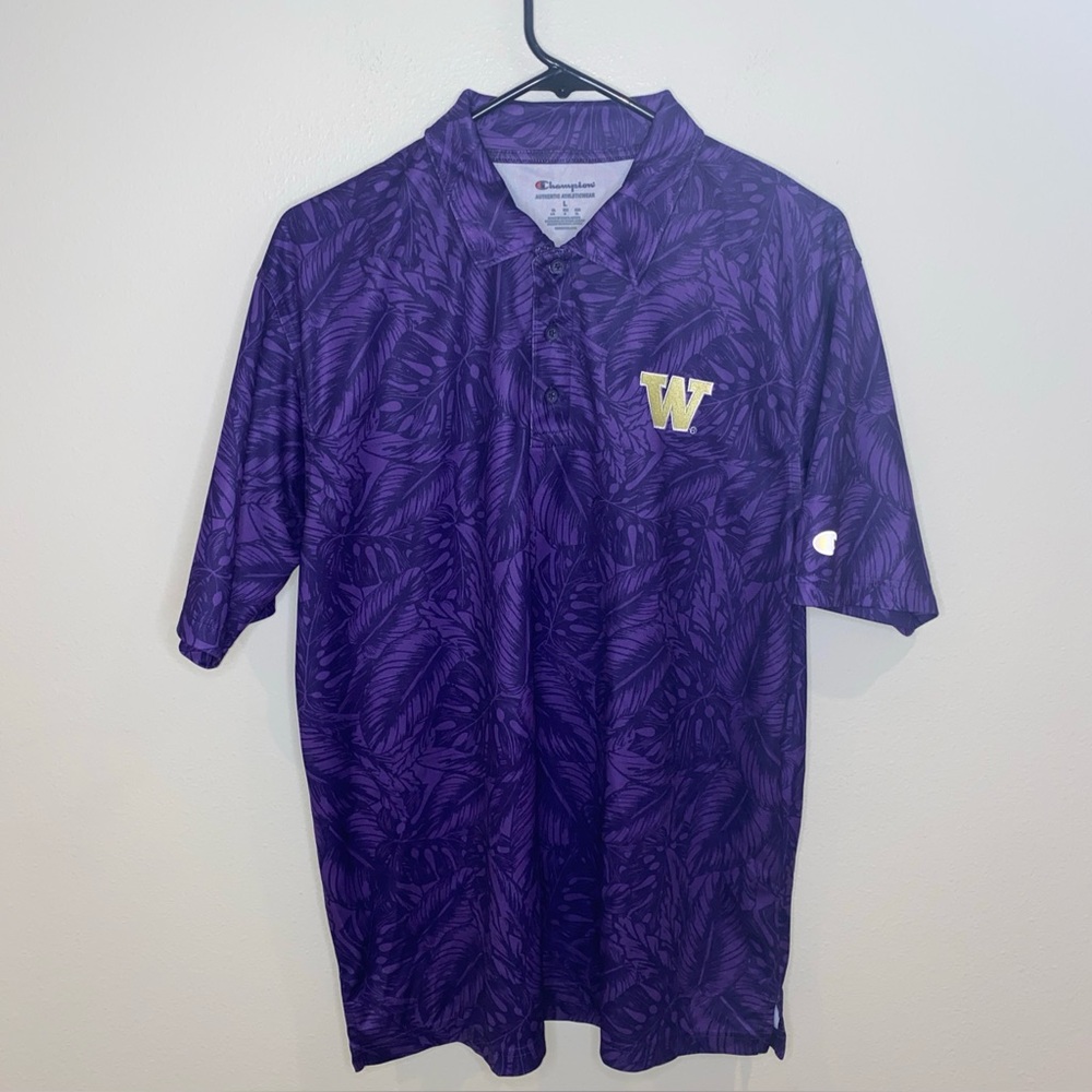 Washington Huskies Champion Aloha‎ Floral Purple  Polo Shirt Size L Seattle UW